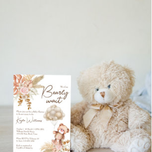 Pastellcreme, getrocknete Blume Boho Teddy Bär Begleitkarte