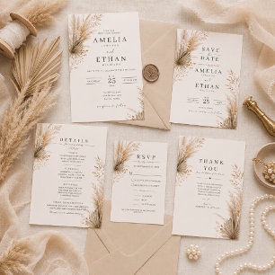 Neutrale Pampas-Botanik-Hochzeitseinladungskarte z Einladung