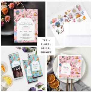 Blumengarten Blaues Teeparty-Bridal-Shower-Gold Folieneinladung