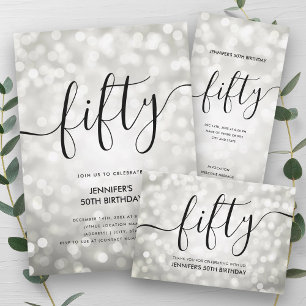 Moderne Silver Glitzer Lights 50. Geburtstag Rechteckiger Pappuntersetzer