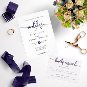 Hochzeit von Chic Navy Blue White Calligraphy Elop Einladung