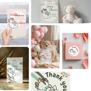 Pastell Pink Schlafen Cloud Baby Dragon Geburtstag Einladung