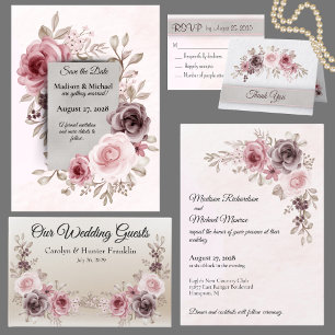 Schöne Vintage Blume auf Pink-Hochzeit Einladung