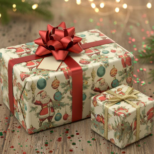 Kitschy Santa und Ornamente Umschlagpapier Geschenkpapier