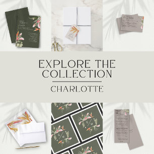 Tropical Beach Floral Dark Green Wedding Gold Folieneinladung