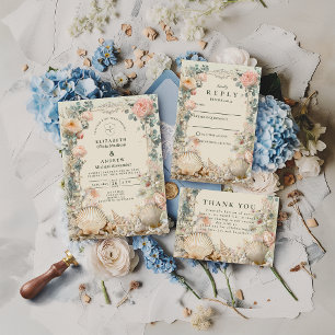 Küsten-Meeresschnecken-Botanische Hochzeit Save The Date