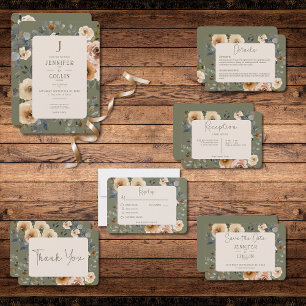 Vanilla White Boho Rose Sage Wedding Dankeskarte