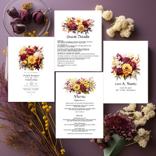 Maroon und Yellow Floral Wedding Dankeskarte