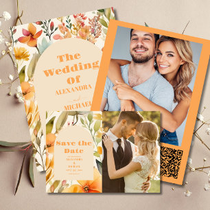 Wasserfarben Rosa Orangefarbene Wildblumen Hochzei Save The Date