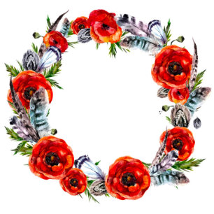 Moderne Red Poppy Boho Feathers Wedding Einladung