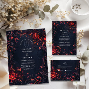 Wappen Monogram Art Nouveau Floral Wedding Dankeskarte