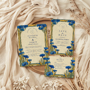 Art Nouveau Blue Cornflower Wedding Dankeskarte