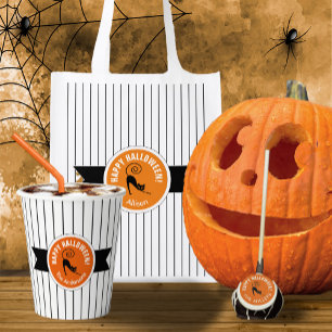 Happy Halloween Black Cat & Stripes ID686 Einladung