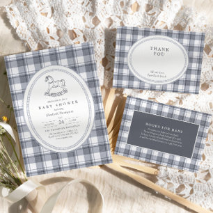Vintage Preppy Blau kariert Baby Shower Dankeskarte