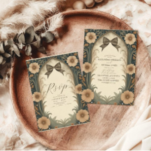 Antike Coquette-Bogen-Blumen-Art Nouveau-Hochzeit Save The Date