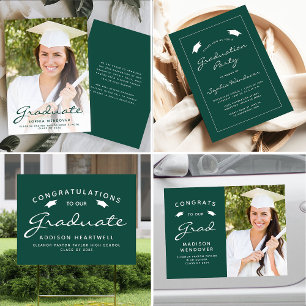 2025 Classic Green White Border Graduation Party Einladung