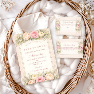 Errötende Ranunkel- und Rosengarten-Babyshower Einladung