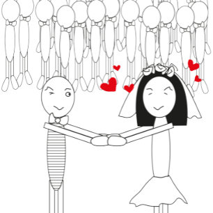 Bräutigam-Cartoon mit Herzeinladungen Einladung