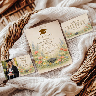 Elegante Florale Abschlussfeier Dankeskarte