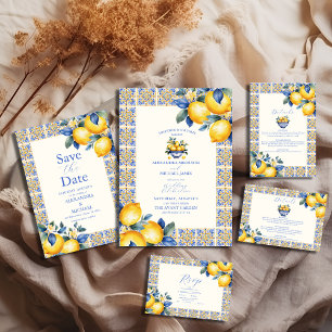 Chic Lemon Blumengrün mediterrane Hochzeit RSVP Karte