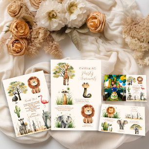 Aufrufen aller Party Tiere Safari Zoo Geburtstag Einladung