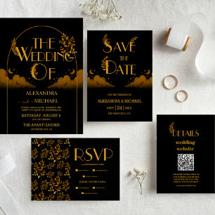 Glam Mystical Black Gold Clouds Moon Wedding Tischnummer