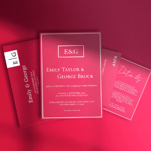 Elegant Simple Script Magenta Monogram Wedding Einladung
