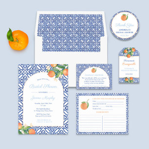 Chic Simple Citrus Blue Tiles Brautparty Gevor Runder Aufkleber