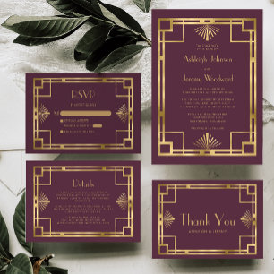 Vintagen 20er Deko Burgundy Gold Wedding Vielen Da Karte