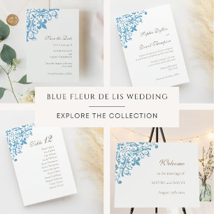 French Regency Blue Lilie Pattern Wedding Save The Date