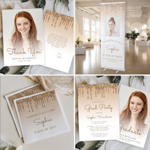 2026 Glam Gold Glitter-Tropf Foto-Abschlussfeier Einladung