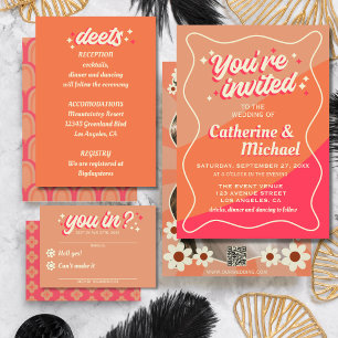 Retro Groovy Bold Typografy Colorful 70er Hochzeit Begleitkarte