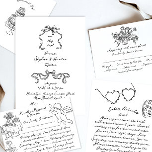 Boho Angel Doodle Hand Drawing Simple Multi Event RSVP Karte