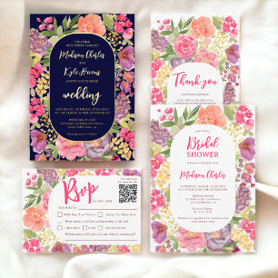 Bohemische, leuchtend blumengeschichte Hochzeit Dankeskarte