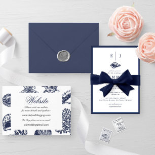 Nautical Oceanic classic dark navy blue 2 Wedding Einladung