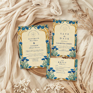 Golden Cornflower Jugendstil Hochzeit Dankeskarte