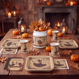 Vintage tanzendes Skelett-Hexen-Halloween Rechteckiger Pappuntersetzer
