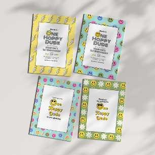 One Happy Typ Retro 1. Geburtstag Party Einladung