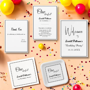 Eleganter einfacher Schwarz-Weiß-Moderne 1. Geburt Pappteller