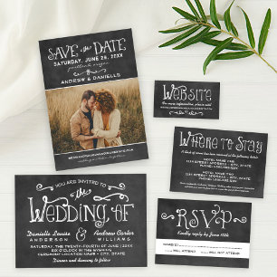 Rustikale Black Chalkboard Script Wedding Einladung