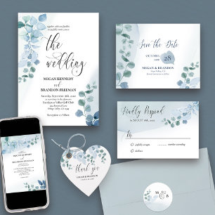 Dusty Eucalyptus Elegant Foliage Simple Wedding RSVP Karte