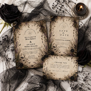 Romantische Boho-Goth-Hochzeit Dankeskarte