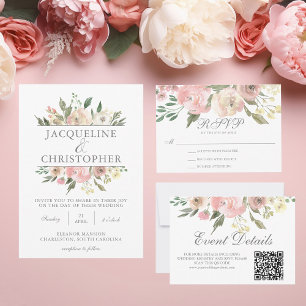 Elegante Frühlingsblütenblüte Pink Peony Wedding Einladung