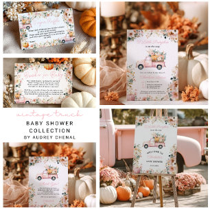 Little Pumpkin Pink Truck Fall Floral Baby Dusche Dankeskarte