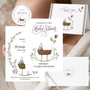 Wilde Blumen und Luftballons Baby Shower  Runder Aufkleber