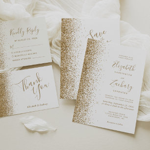 Gold Glitter Rand Weiß Save the Date Ankündigung
