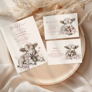 Pink Girl Floral Highland Kuh Baby Dusche Einladung