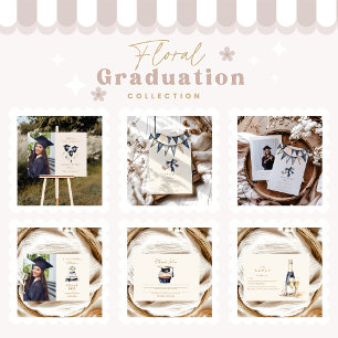 Navy Gold Floral Abschluss Dankeskarte
