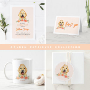 Niedliche Goldene Retriever und Peach-Blume Geburt Runder Aufkleber