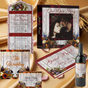 Wildblumen, rotes Band, Spitzen und Lichter All In One Einladung